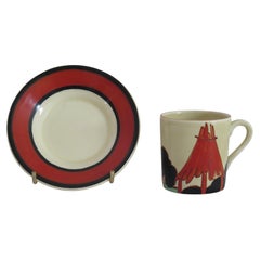 Clarice Cliff Cup and Saucer Rare Red Autumn Bizarre & Fantasque Ptn, circa 1930