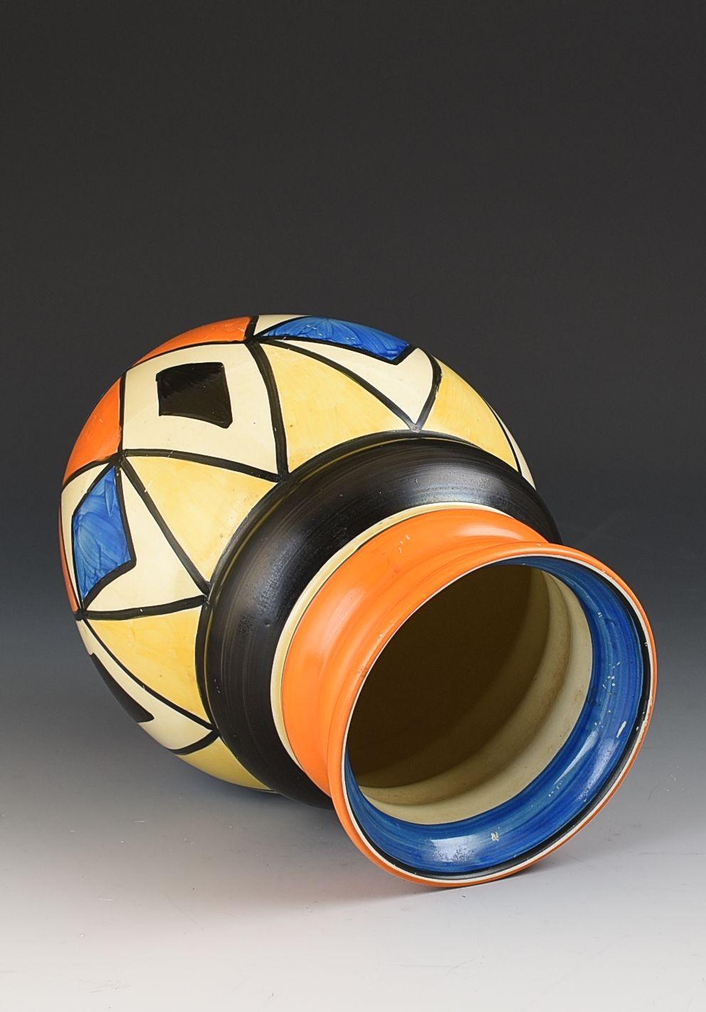 Art Deco Clarice Cliff HAND PAINTED ABSTRACT DOUBLE DIAMONDS 358 SHAPE VASE C.1930 For Sale