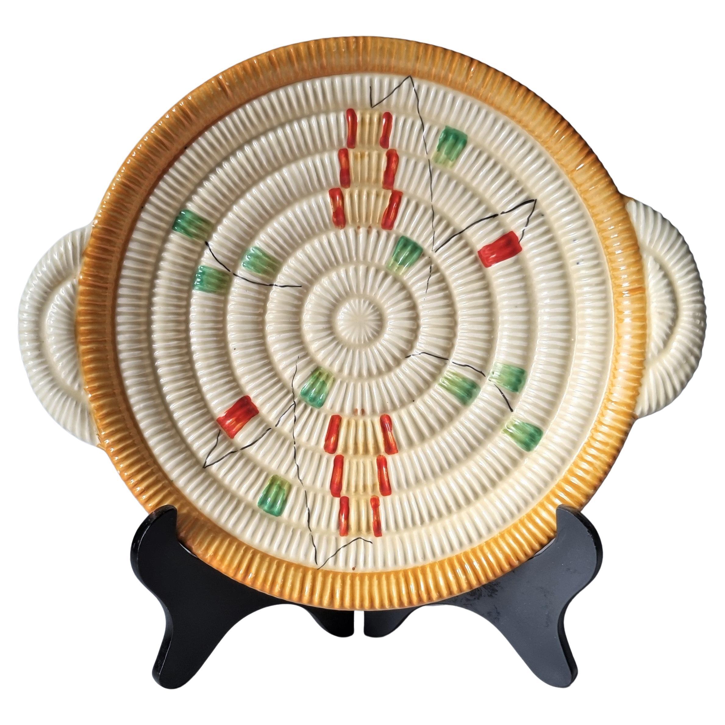 Clarice Cliff for Newport Pottery, 1936-37 Raffia Indiana Series, Textured Dish For Sale