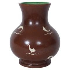 Clarice Cliff for Wilkinson LTD Chocolate & White "Dolphin" Pottery Vase, 1920's