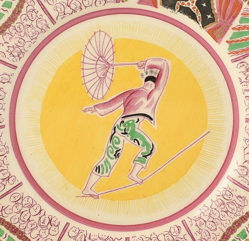Art Deco Clarice Cliff LAURA KNIGHT CIRCUS TIGHTROPE WALKER PLATE C.1933