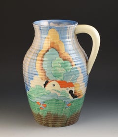 Clarice Cliff ART DECO HAND PAINTED NEWLYN PATTERN LOTUS JUG C.1934