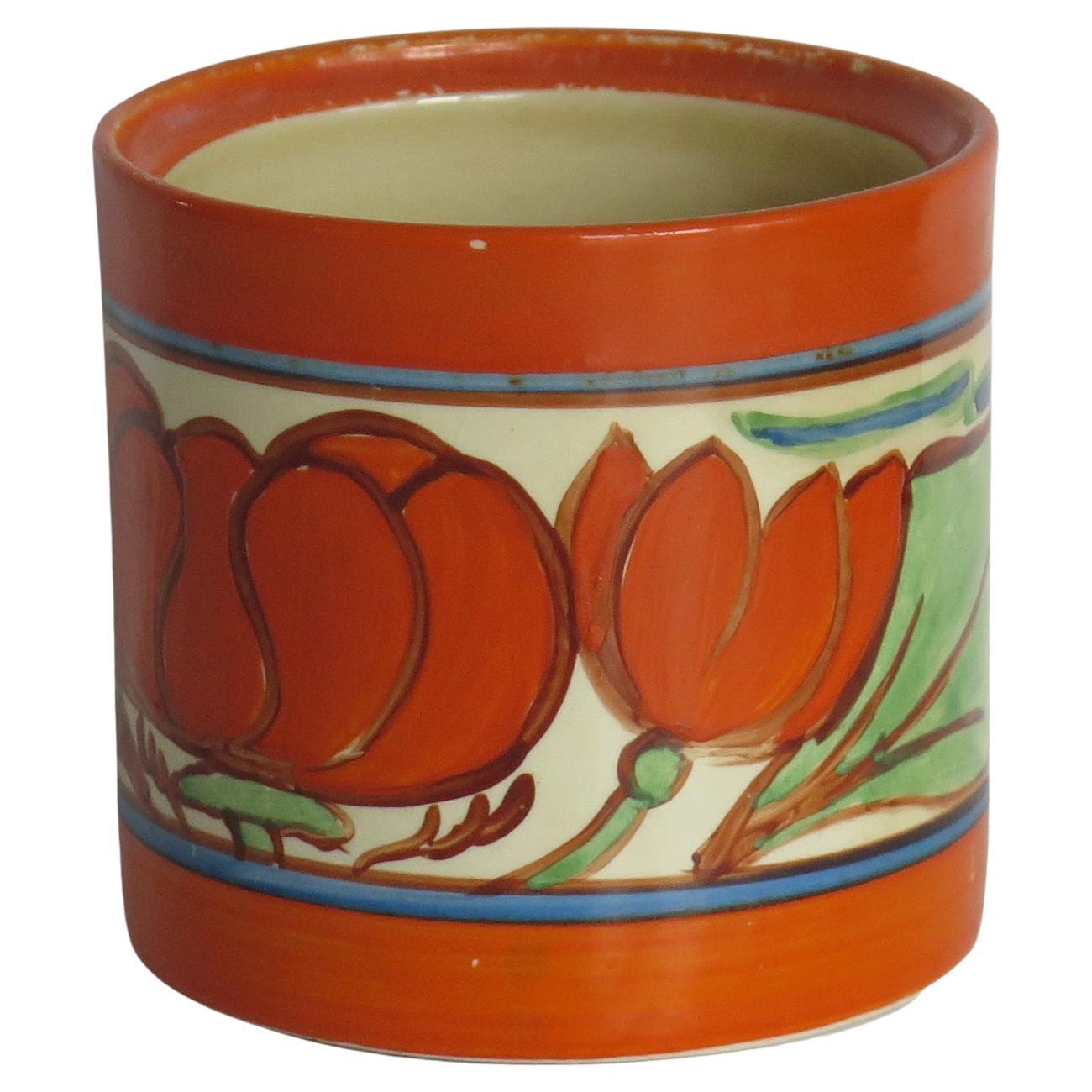 Clarice Cliff Pot in Lilien-Orange mit Fantasque-Muster, Art-déco-Periode um 1929 im Angebot