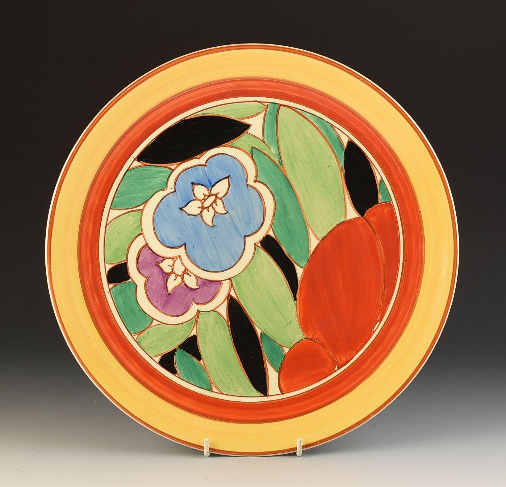 Clarice Cliff GARDENIA ROJA 33CM PLACA DE PARED C.1931 Art Decó en venta