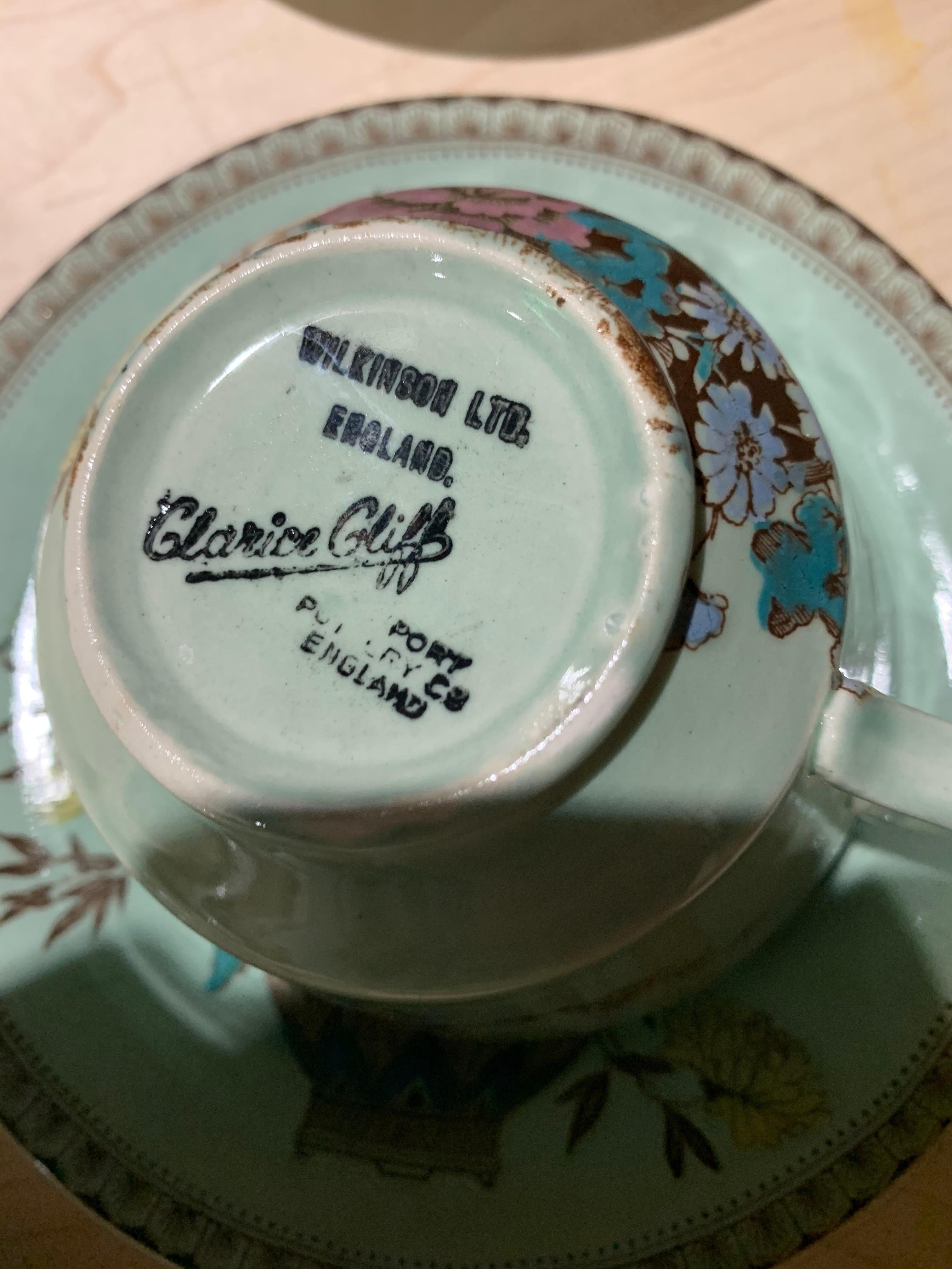 Art Deco Clarice Cliff Royal Staffordshire Green Ophelia Porcelain Dinnerware Set, 1930s