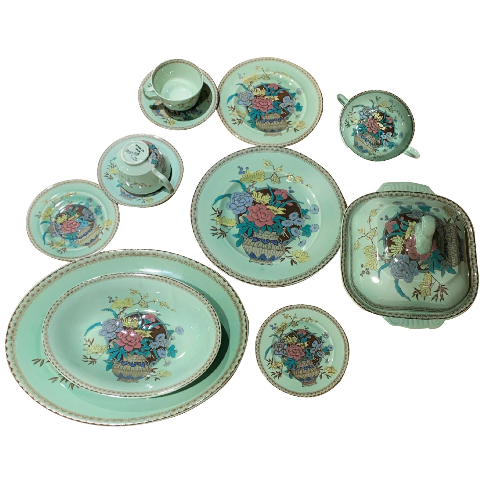 Clarice Cliff Royal Staffordshire Green Ophelia Porcelain Dinnerware Set, 1930s