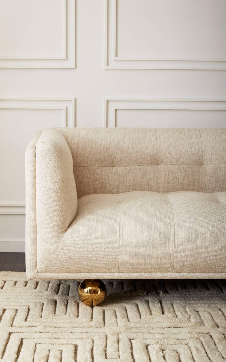 Claridge Modern Chesterfield Sofa in Ivory Linen at 1stDibs