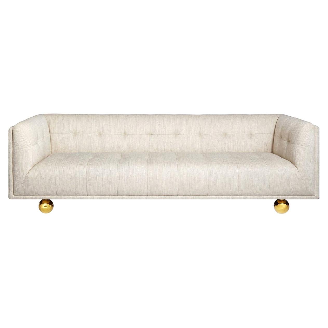 Claridge Modern Chesterfield Sofa in Ivory Linen