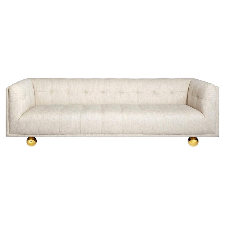 Claridge Modern Chesterfield Sofa in Ivory Linen at 1stDibs