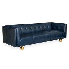 Claridge Modern Chesterfield Sofa in Navy Leather