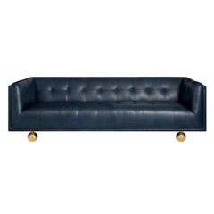 Claridge Modern Chesterfield Sofa in Navy Leather