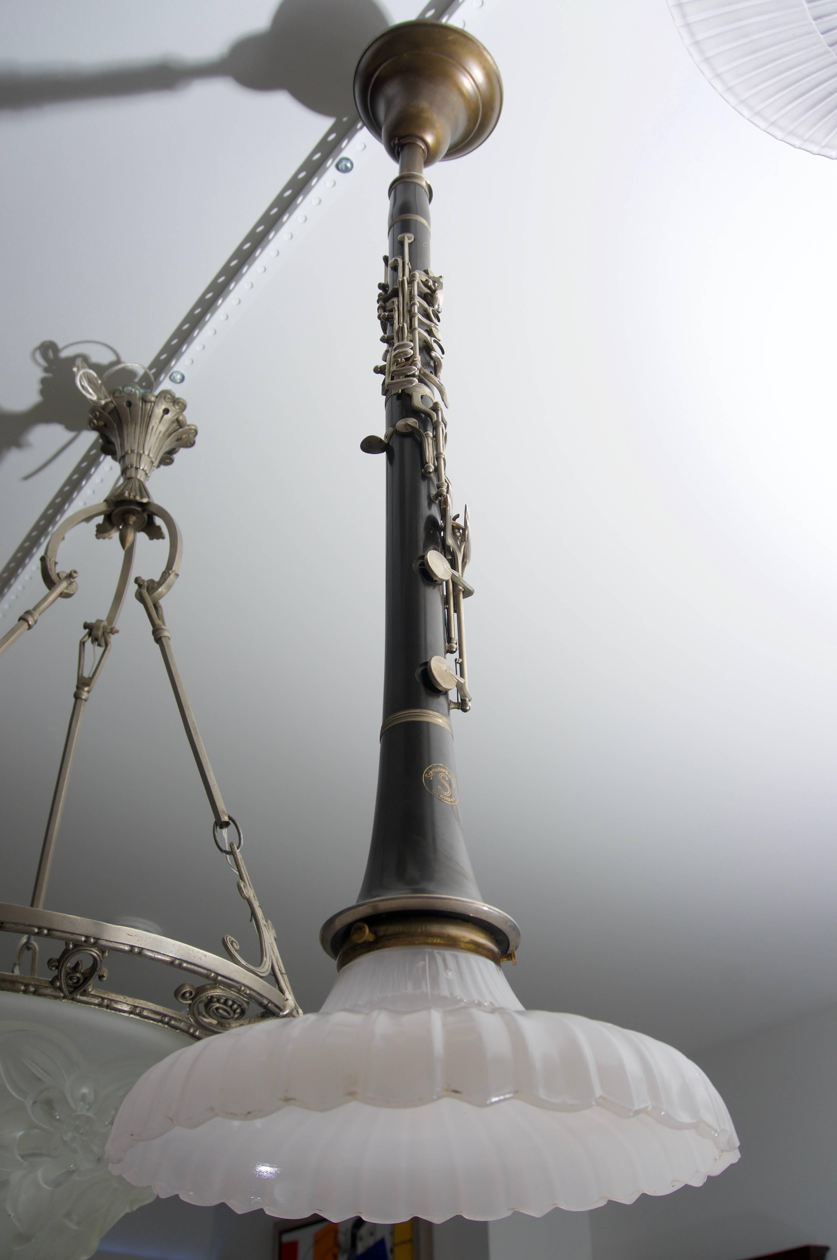Blown Glass Clarinet Form Chandelier For Sale