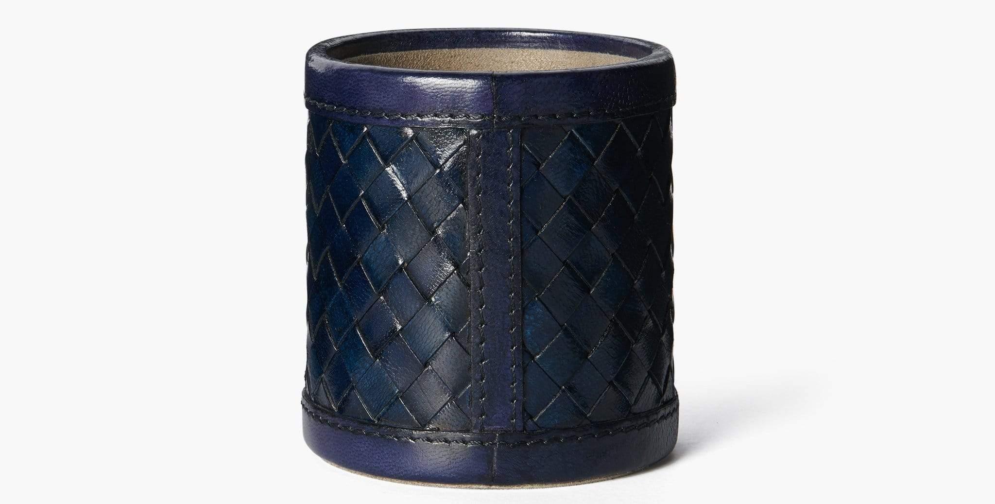 Our Clarion Pen Pot acts as a luxurious and functional decorative accent for your office space. Our handcrafted leathers are inspired by the natural variations within fibers, textures, and weaves. Each selection is one-of-a-kind and slightly unique.