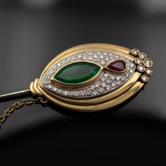 Claris-A 18K Gold Emerald, Ruby, and Diamond Statement Pin