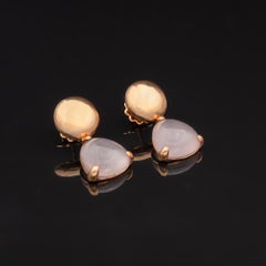 Claris-A 18K Rose Gold Triangular Cabochon Rose Quartz Earrings