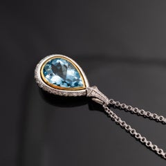 Claris-A 18K White Gold Aquamarine and Diamond Pendant Necklace