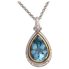 Claris-A 18K White Gold Aquamarine and Diamond Pendant Necklace