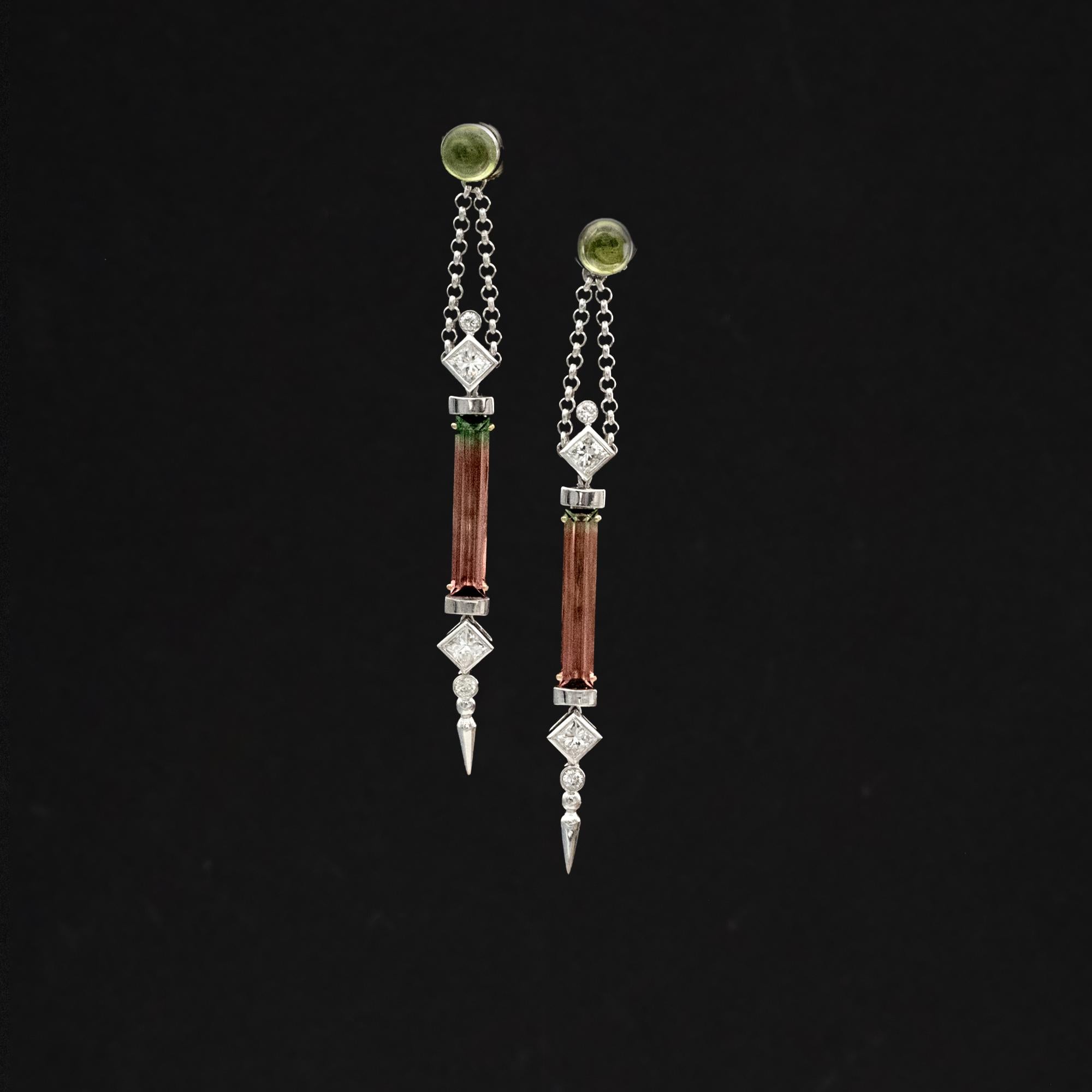 Claris.A 18K Weißgold Diamant & Bicolor Turmalin Ohrringe baumeln (Zeitgenössisch) im Angebot