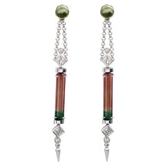 Claris-A 18K White Gold Diamond & Bicolor Tourmaline Dangle Earrings