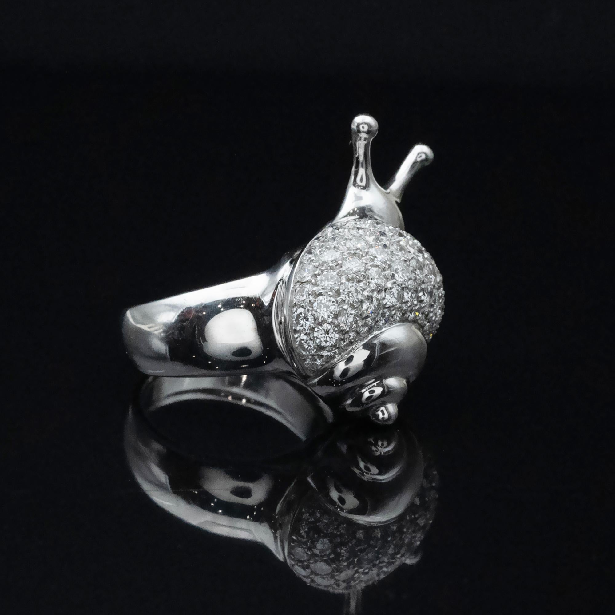 Women's Claris-A 18K White Gold Diamond Snail Ring – Animal Jewellery For Sale