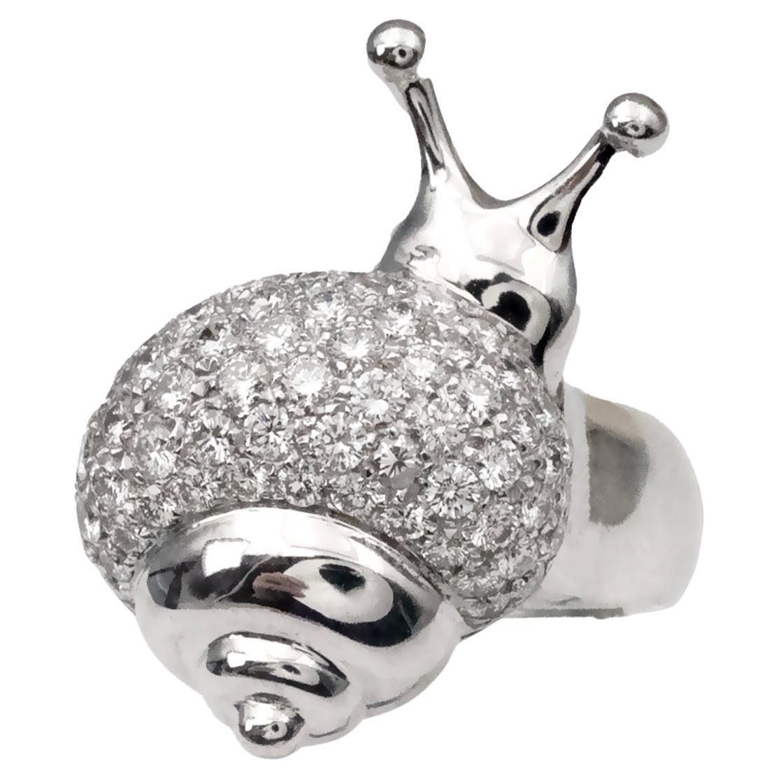 Claris-A 18K White Gold Diamond Snail Ring – Animal Jewellery For Sale