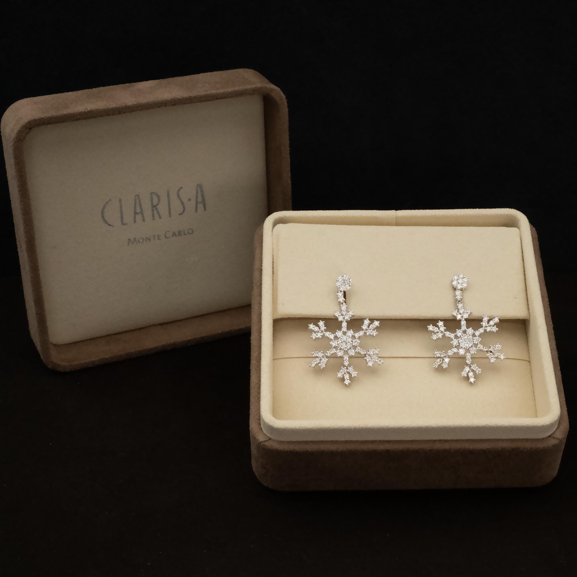 Claris.A 18K Weißgold Diamant Ohrringe mit Schneeflocke im Zustand „Neu“ im Angebot in Monte Carlo, MC