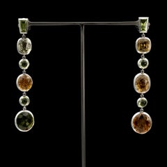 Claris-A 18K White Gold Zircon & Peridot Dangle Earrings