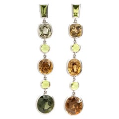Claris-A 18K White Gold Zircon & Peridot Dangle Earrings