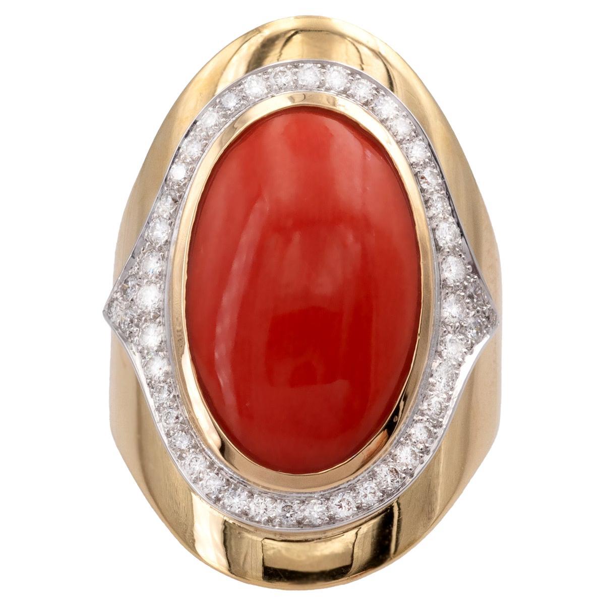 Anello Claris.A in oro giallo 18 carati con corallo e diamanti