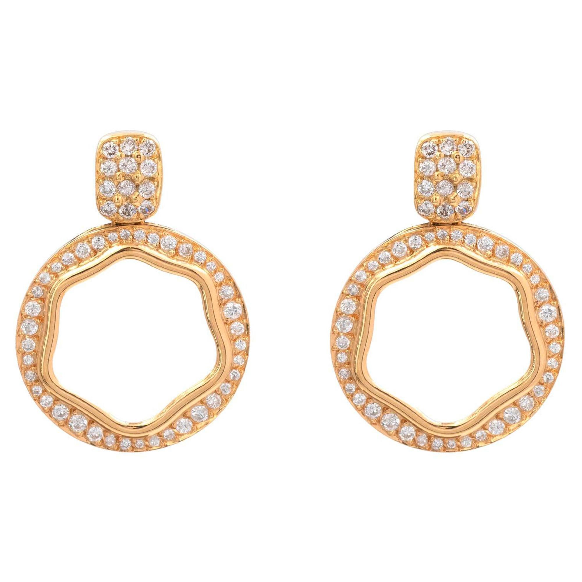Claris-A 18kt Gold Diamond Circle Drop Earrings, France, 1.30ct