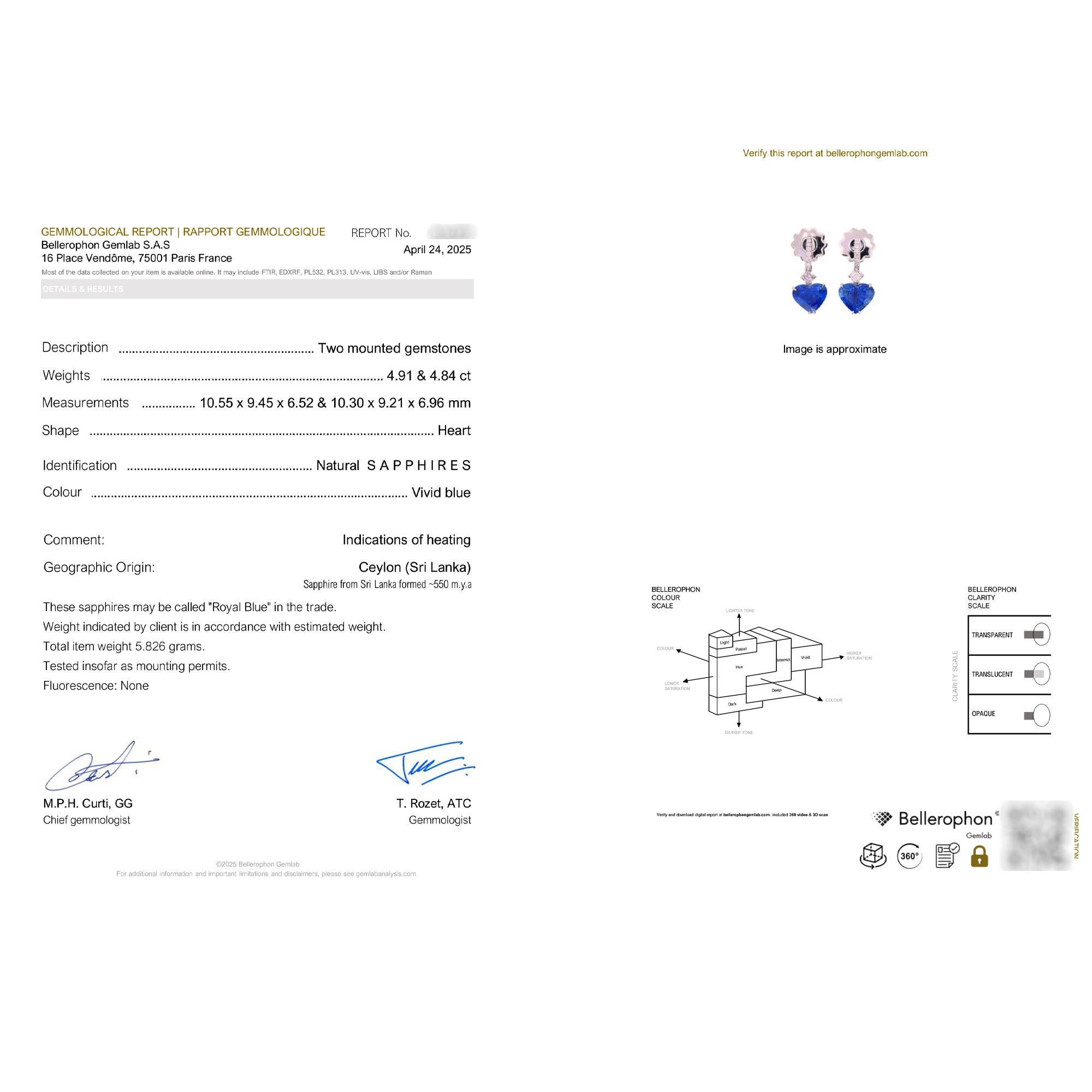 Orecchini in oro 18K con zaffiro Royal Blue Ceppylon e diamanti certificati Claris.A da 9,75 ct. In condizioni Nuovo in vendita a Monte Carlo, MC