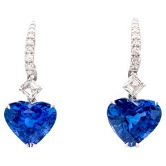 Pendientes de oro de 18 quilates con zafiro de Ceilán azul real certificado Claris-A de 9,75 ct y diamantes Pendientes de oro de 18 quilates con zafiro de Ceilán azul real certificado Claris-A de 9,75 ct y diamantes
