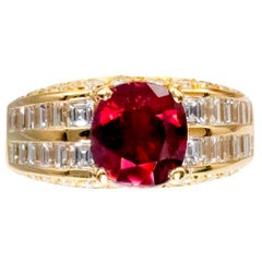 Claris-A Certified Cushion-Cut Ruby and Diamond 18k Yellow Gold Cocktail Ring