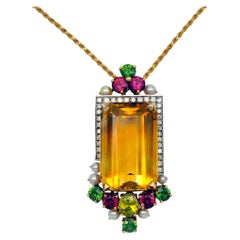 Claris-A Citrine Mixed Stones and Pearl Gold Pendant