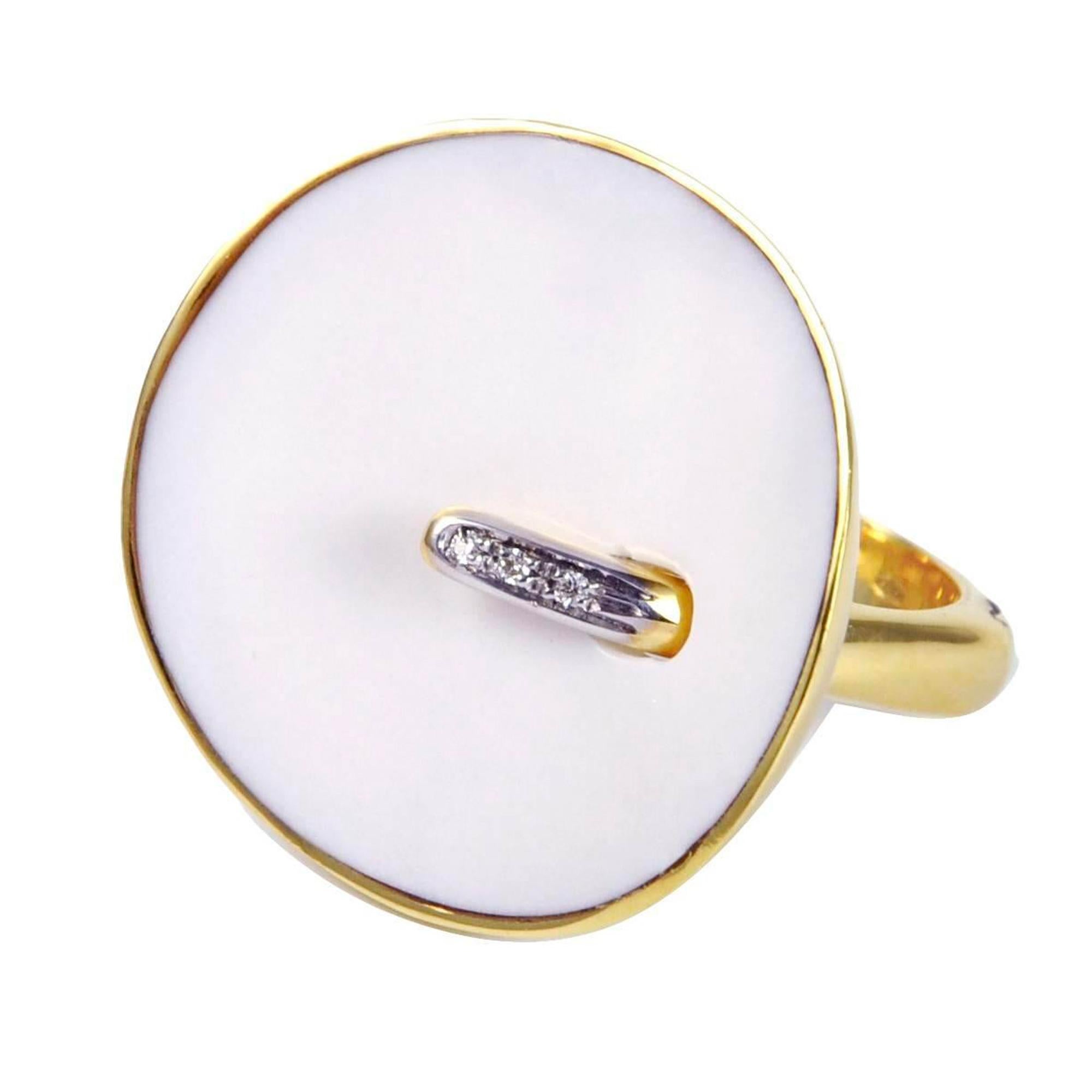 Claris-A Modern White Onyx Diamond Gold Moonlight Ring For Sale