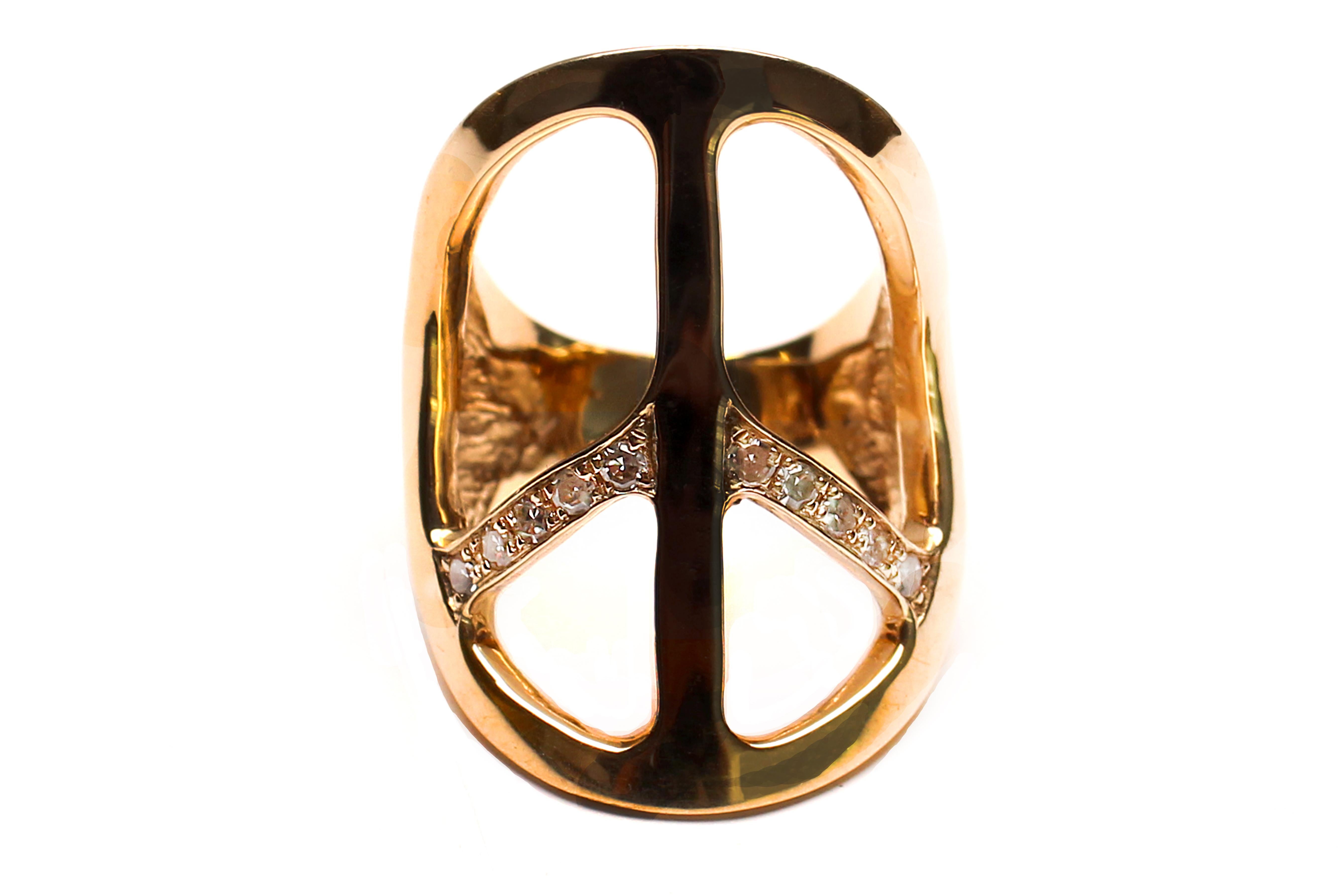 Contemporary Clarissa Bronfman 14 Karat Gold and Diamond Peace Ring