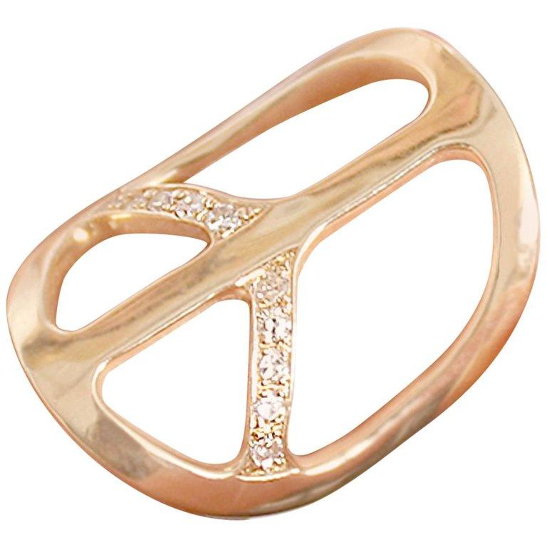 Clarissa Bronfman 14 Karat Gold and Diamond Peace Ring In New Condition In New York, NY