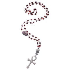 Clarissa Bronfman 14 Karat Gold Garnet Diamond Ruby Skull Ankh Rosary