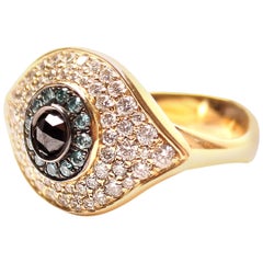 Clarissa Bronfman 14 Karat Yellow Gold Evil Eye Ring with Diamonds