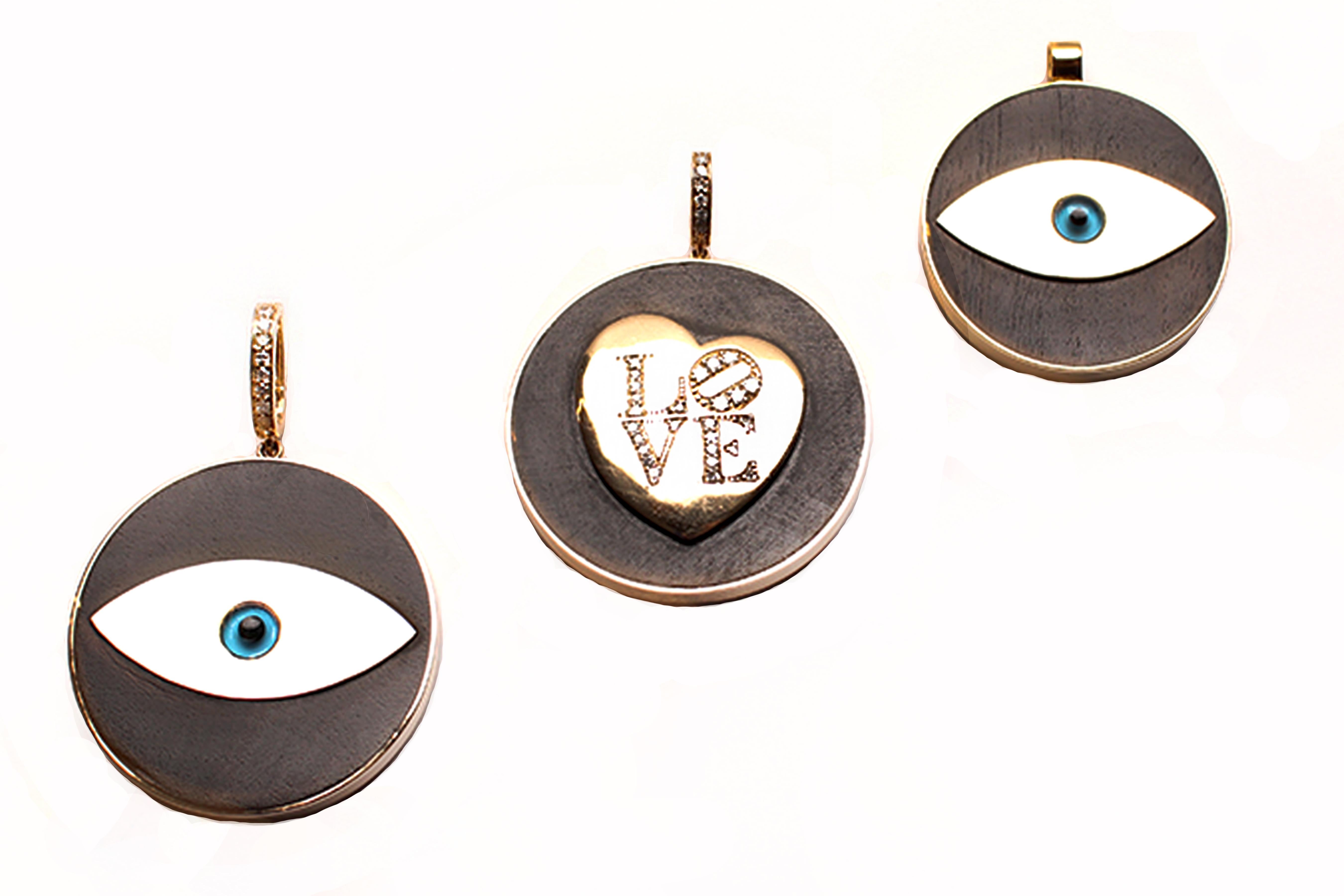 Clarissa Bronfman 14k Gold and Ebony 'Evil Eye' Pendant In New Condition In New York, NY