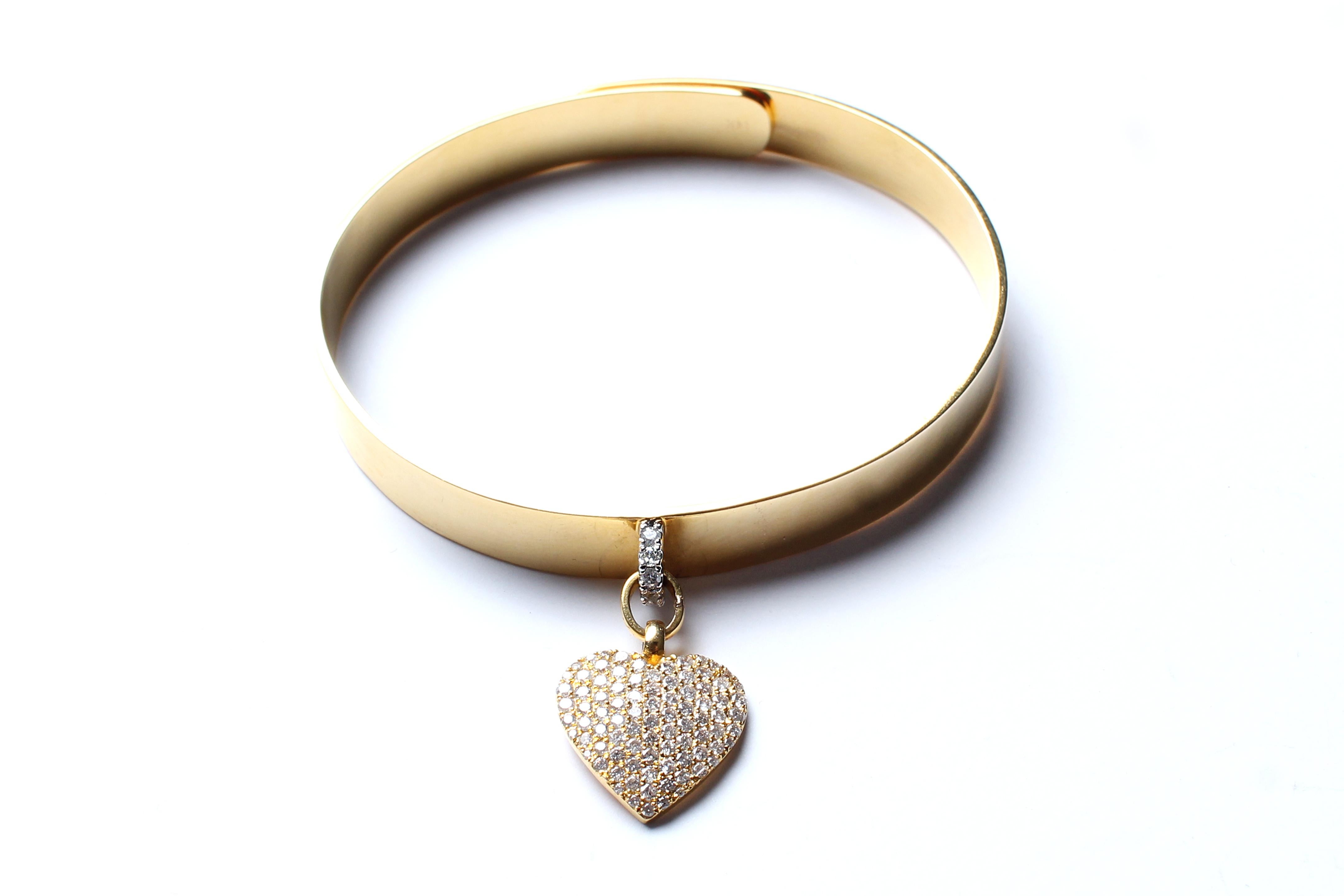 Modern Clarissa Bronfman 14k Gold Bangle with Diamond Heart