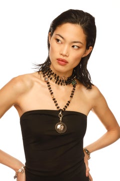 CLARISSA BRONFMAN 14k Gold Diamond LOVE Ebony Pendant & Black Enamel Chain