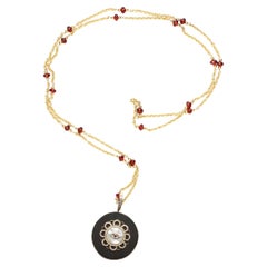 CLARISSA BRONFMAN 14K Gold Garnet "Caracas" Necklace Sapphire Ebony Eye Pendant