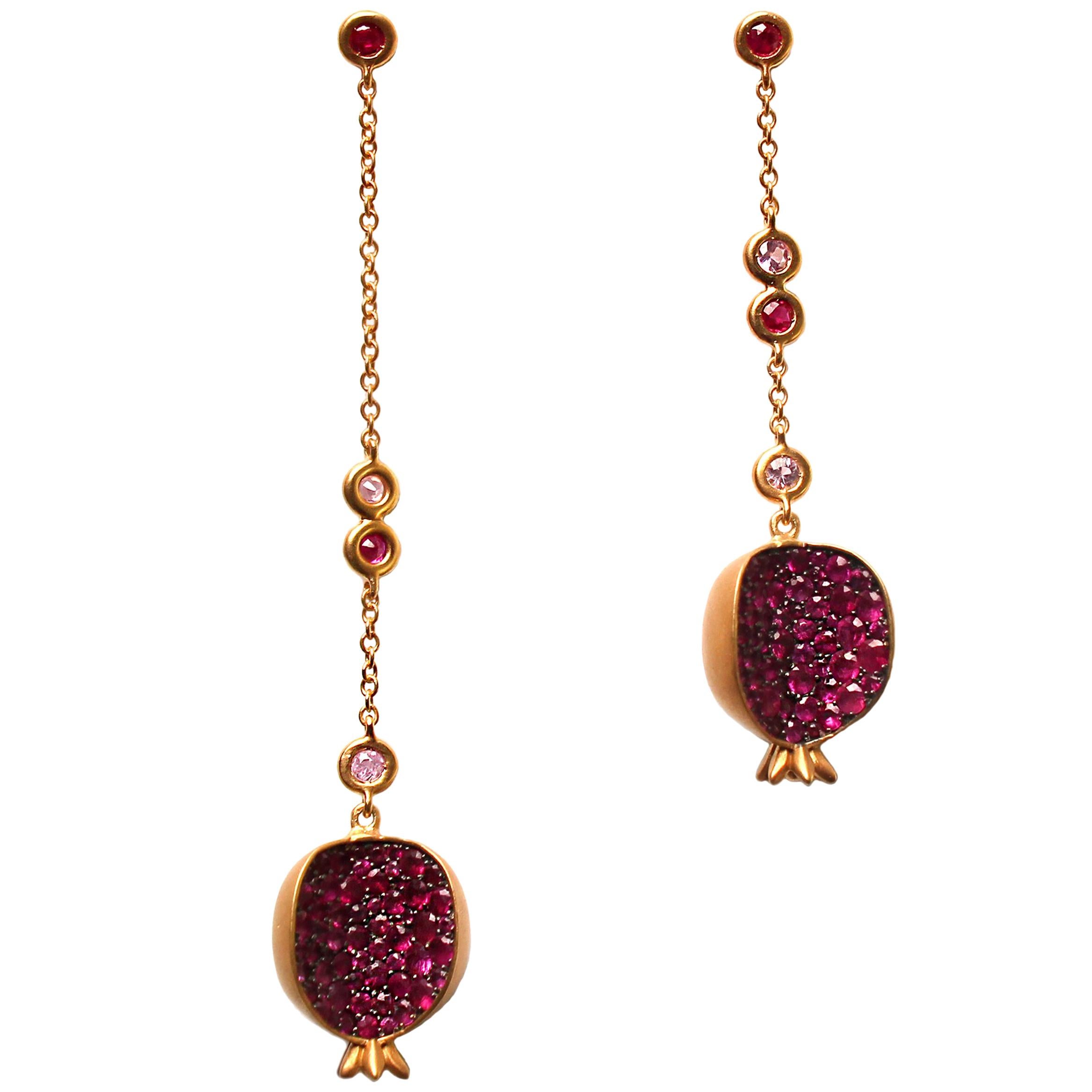 Clarissa Bronfman 14K Gold, Gold Plate, Ruby, Pink Sapphire Pomegranate Earrings