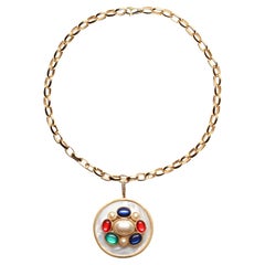 CLARISSA BRONFMAN 14k Gold Link Chain & Mother Of Pearl Diamond Modern Pendant