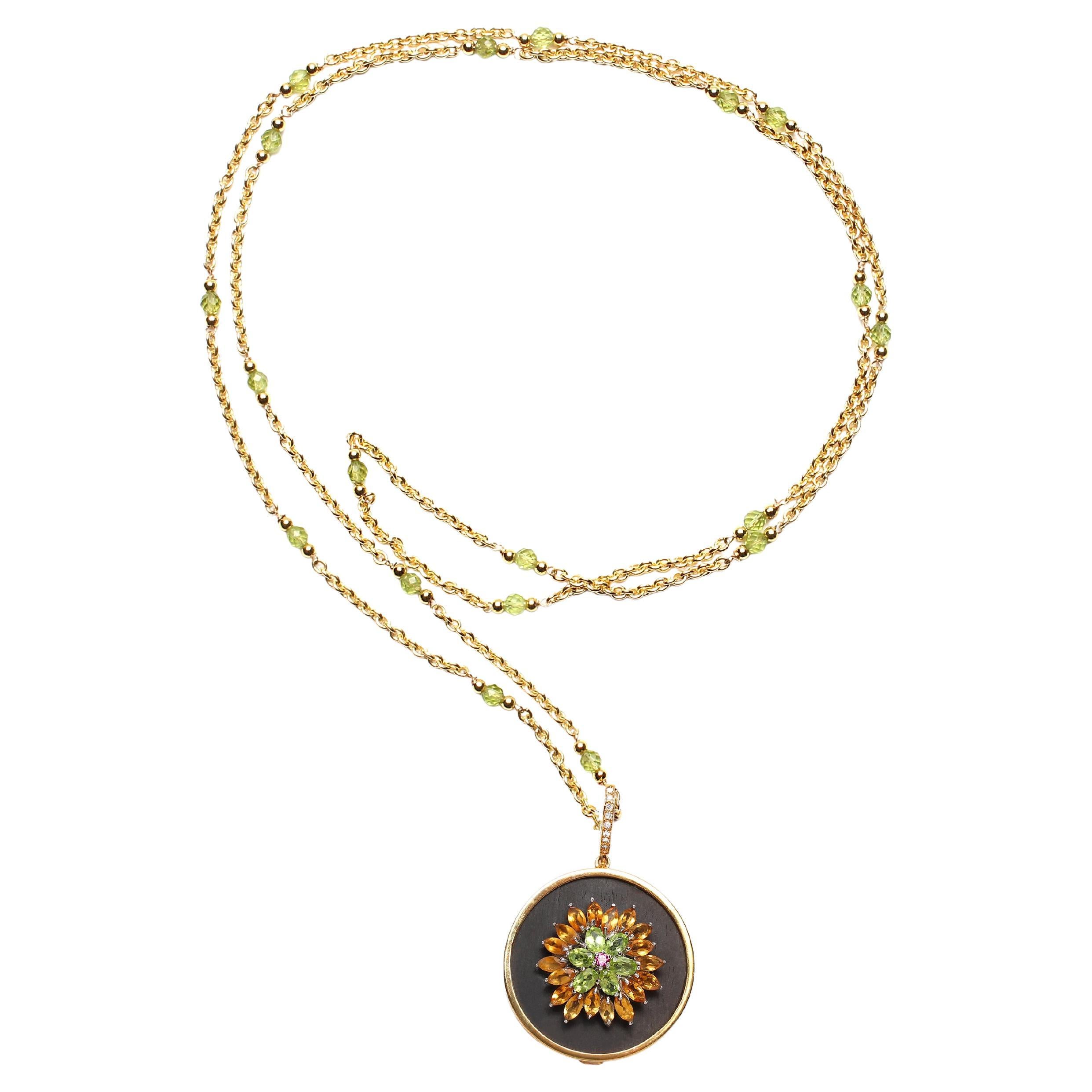 CLARISSA BRONFMAN 14k Gold Peridot "Caracas" Necklace & Citrine Peridot Ebony