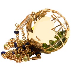 Clarissa Bronfman 14k Gold, Diamond, Peridot, Ruby, Sapphire Globe Shaker Pendant