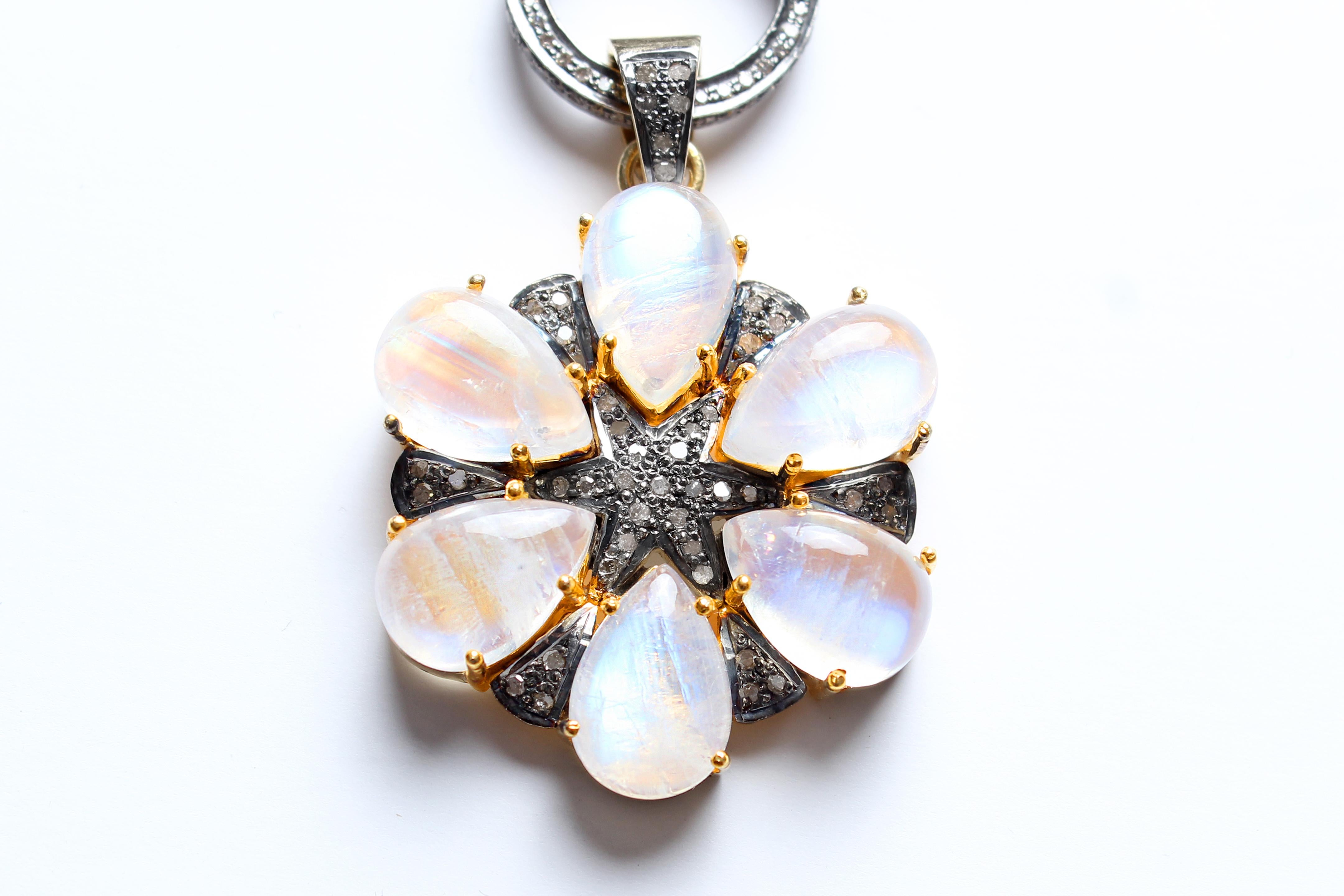Contemporary Clarissa Bronfman 14k Gold Black Agate Sapphire Diamond Rosary Necklace