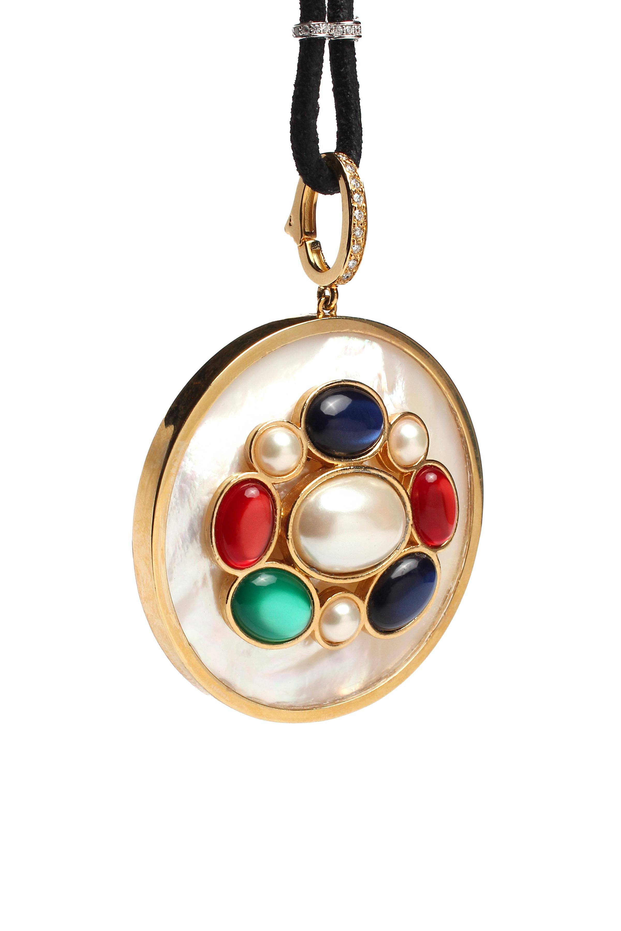 CLARISSA BRONFMAN 14kGold Caracas Necklace MotherOfPearl Diamond Modern Pendant For Sale 1