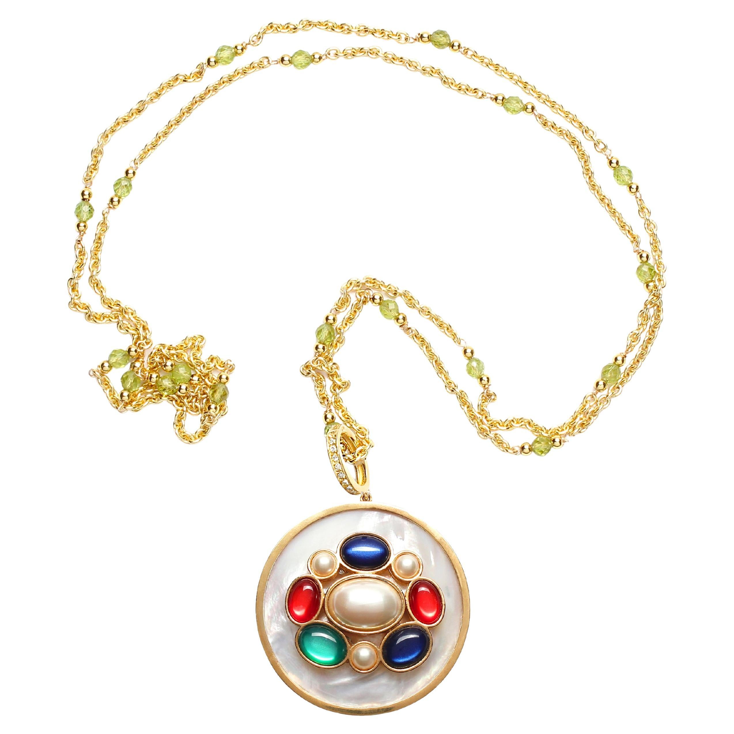 CLARISSA BRONFMAN 14kGold Caracas Necklace MotherOfPearl Diamond Modern Pendant